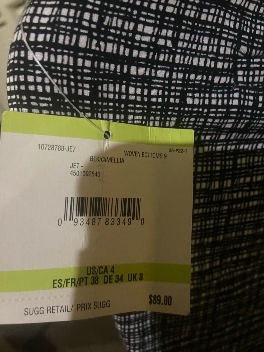Woven Bottoms ANNE KLEIN NEW Pants - Black/Camellia Pattern
